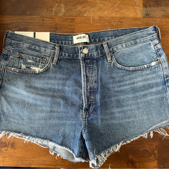 Agolde Pants - Agolde Parker Vintage Cuf Off Blue Denim Frayed Shorts Lowkey Size 32 NWT